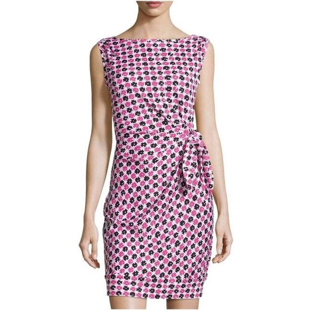 Diane Von Furstenberg Pink and Black Printed Midi Dress